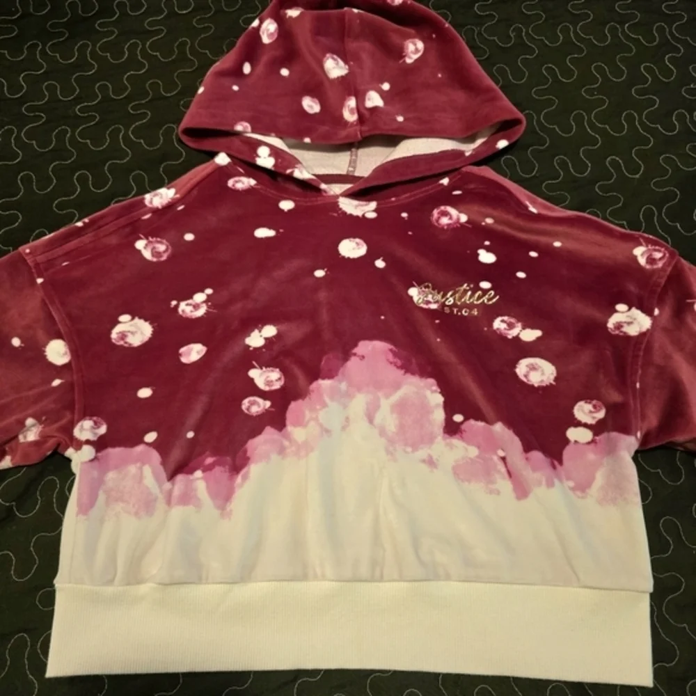 Justice Girl's Two toned Pullover Hoodie Velour Sweater‎ Pink  Size 7/8 Small
